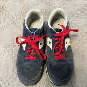 Saucony Blue and White Sneakers with Red Laces